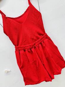 Women's Blouse Sleeve Shorts Set - Red - View 4