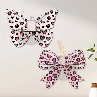 1 pezzo di appendiabiti da parete in legno dipinto a 2 dimensioni con stampa leopardata e farfalle rosa, adatto per decorazione domestica, decorazione della stanza, soggiorno, guardaroba, bagno, ufficio, centro commerciale, ristorante, bar, accessorio decorativo semplice ed elegante, adatto per decorare mensole per scene di San Valentino o anniversari, decorazione per la casa, la stanza, la parete