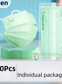 50pcs Macaron Disposable 3-Ply Face Masks, Breathable Adult Protection, Individually Packaged - Multicolor - View 2