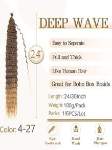 1/6 Packs Ocean Wave Crochet Hair 30 Inch Black&Gold Deep Wave Braiding Hair For Women Synthetic Curly Crochet Hair Extensions Wavy Braiding Hair Bohemian Crochet Braids - Multicolor - View 2
