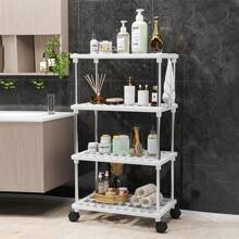 1 件加厚浴室收纳架，多层收纳架，方形 2/3/4 层收纳架，适用于厨房、客厅、卧室、浴室，带轮子 - 白色 - 查看 2