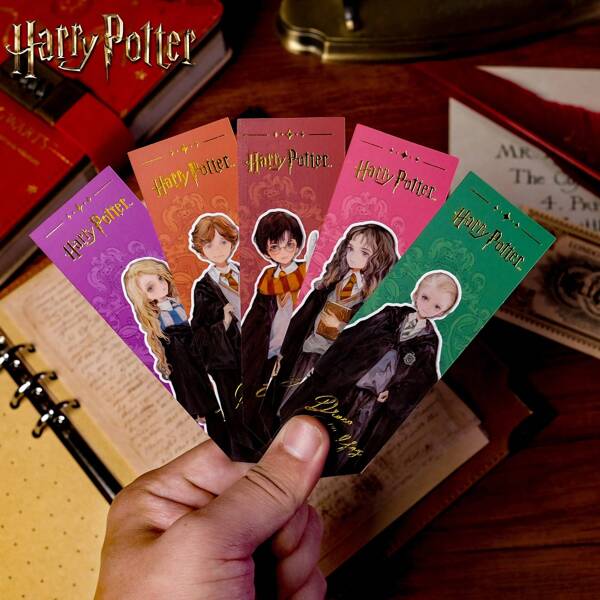 Harry Potter Set de 5 marcapáginas de anime de la serie El Mago, Hogwarts de Harry Potter con diseños coloridos de Ron, Hermione y Snape, para coleccionistas, lectores, como obsequio para amantes de los libros, accesorios de papelería, útiles de oficina y regalos para fiestas de cumpleaños de fans