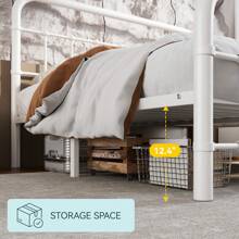 HOOMIC White Full/Queen/King Size Metal Bed Frame With Headboard And Footboard * Bed Frame Queen Queen Bed Frame Bed Frame Full Full Size Bed Frame King Size Bed Frame Twin Bed Frame Room Decor Home Decor Christmas Decor Bedroom Decor Valentine Day Decor Storage Living Room Decor Furniture House Decor - 白色 - 查看 6
