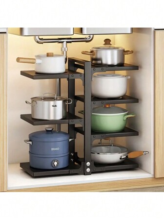 Pot And Dish Organizer Racks For Cupboards And Countertops, Pot LIDS, Roasters And Cookware Racks With Adjustable Compartments, Suitable For Large Storage POTS, Dutch Ovens, Cast Iron POTS, Heavy Cookware (Double, Triple, Four, Five, Seven)
