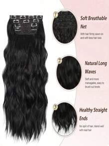 4 extensii de păr cu clips, extensii de păr ondulat și creț de 45-80 cm, extensii de păr negre cu clips, extensii de păr sintetic pentru tot capul, potrivite pentru diverse ocazii - Negru - Vizualizare 4