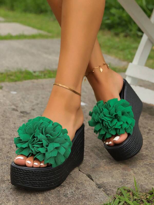 Sandalias de plataforma y cuña impermeables para mujer, con suela gruesa, de slip-on, para playa, vacaciones y uso casual, con estampado floral y cómodo diseño de chanclas, para primavera/verano