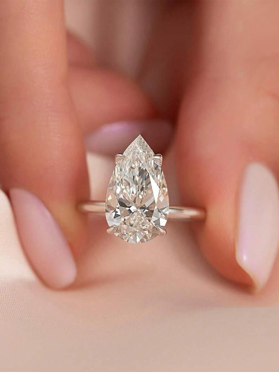1 件 925 纯银 1ct-4ct 梨形切割大方晶锆石女士水滴形结婚戒指订婚新娘派对戒指，精美珠宝礼物