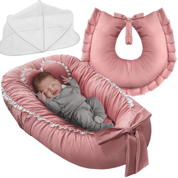 Kit Ninho Redutor de Berço com Mosquiteiro e Almofada de Amamentação