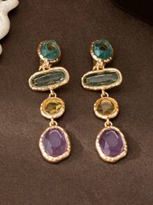 1 Pair European & American Stylish Geometric Long Clip-On Earrings, Versatile Multi-Color Minimalist Design - Multicolor - View 4