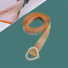 Cintura alla moda con strass a forma di cuore, cintura in metallo dorato e argento di lusso, regolabile, adatta per l'uso quotidiano delle donne, cintura con strass in plastica, catena per vita, adatta per matrimonio, primavera/estate/autunno/inverno e San Valentino