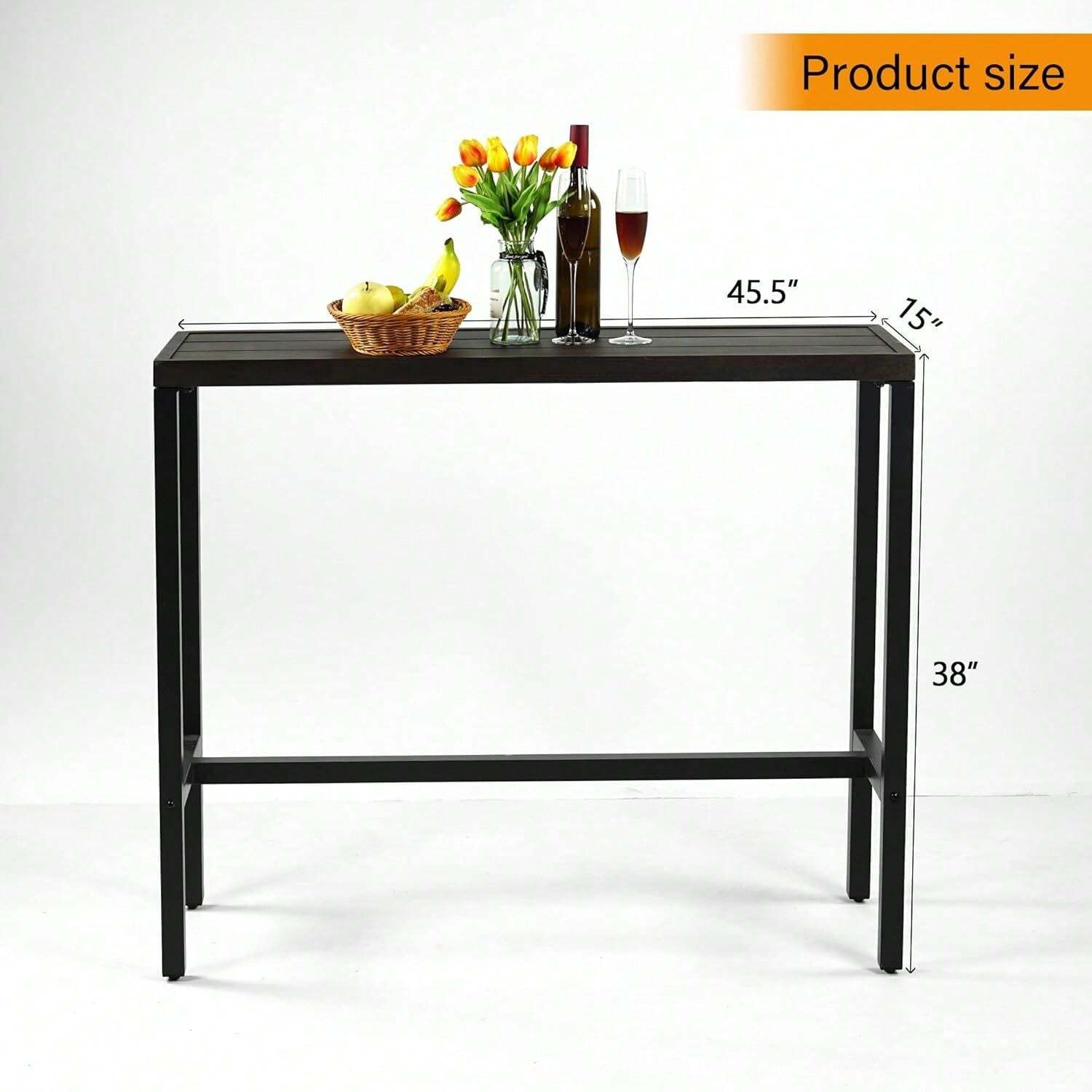 Wood-Like Metal Tabletop Patio Side Dining Table For Pub Garden Kitchen ...