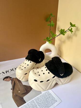 Pantofole da interno di colore unito e calde, con fodera morbida e calda, suola antiscivolo spessa, scarpe imbottite e confortevoli per l inverno, sandali con plateau e tacco alto