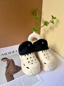 Einfarbige warme Hausschuhe für Innen, flauschige warme Fütterung, dicke rutschfeste Sohle, flauschig bequeme dicke Schuhe für den Winter, Plateau-Highheels-Sandalen