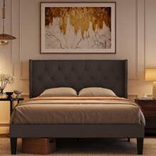 Asofer Giroletto da 140 x 200 cm, moderno giroletto imbottito con testiera con poltrona a orecchioni con bottoni, giroletto con piattaforma e doghe in legno massiccio, contenitore sotto il letto, facile montaggio, Idee per San Valentino