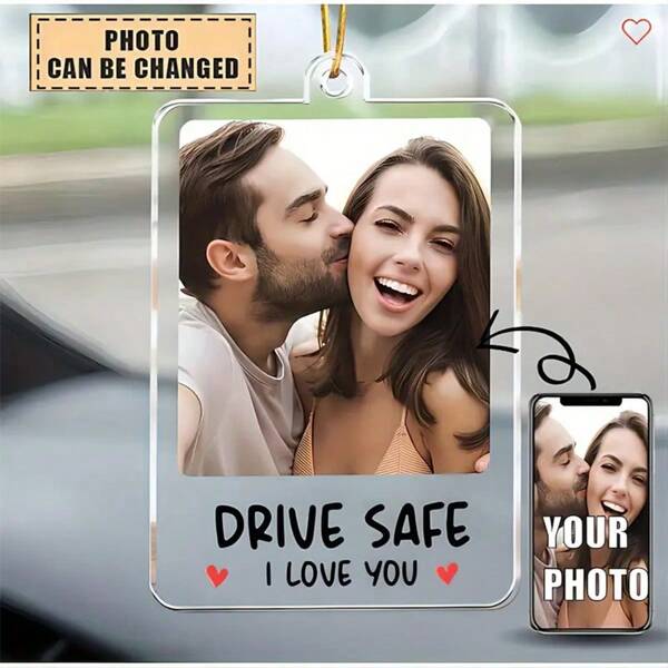 1 Stück personalisierter Autoschmuck aus Acryl, individuelles Kfz-Zubehör, Erinnerungsgeschenk mit guten Wünschen, sicheres Fahren, ich liebe dich, Jahrestag, Hochzeit, Valentinstag Geschenk