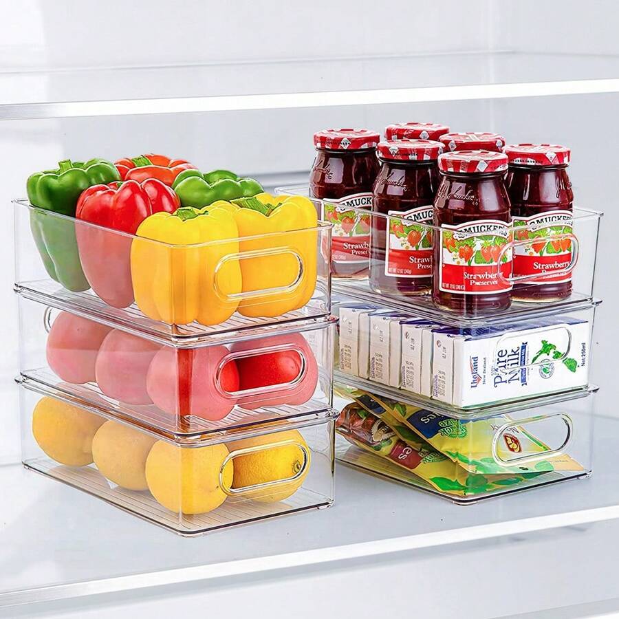 Kühlschrank Organizer Stapelbar, Aufbewahrungsbox Küche Organizer, Speisekammer Vorratsbehälter Durchsichtig Behälter für Kühlschrank, Küchen, Schränke - transparent - Übersicht 1