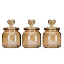 Set Of 3 Hermetic Amber Glass Jars Decor Affection Heart 650ml - Tuut - 米色 - 查看 1