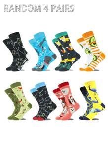 4 đôi tất cổ cao màu tương phản thời trang cho nam và nữ, phong cách cặp đôi, mọi mùa - Nhiều màu - Xem 1