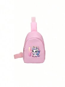 1入組男女兒童尼龍拉鍊式時尚字母胸包，全能休閒包適用於日常使用 - 粉色 - 查看 16