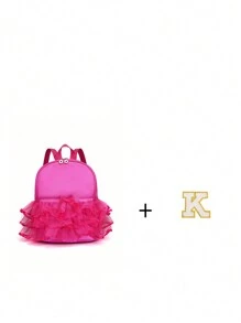 1pc Girls Nylon Zipper Closure, Stylish Sweet A Letter Sticker Fashion Lace Dance Bag, Dance Ballet Bag, Practice Double Shoulder Latin School Bag Backpack, Suitable For Daily School, Outing Use, Comfortable And Adjustable Shoulder Straps, A Perfect Gift For Friends (Zipper Random) (DIY Alphabet Stickers)