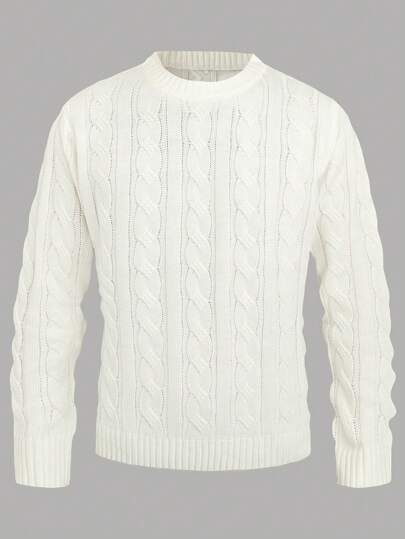 1 szt. męski biały sweter z golfem i ściągaczem żakardowym, casualowy, na jesień/zimę