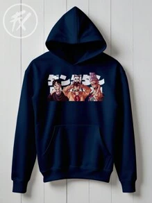 Dandadan Okarun Momo Seiko Trio Anime Sweatshirt  Drawing 2314 Flow Fx - Navy Blue - View 1