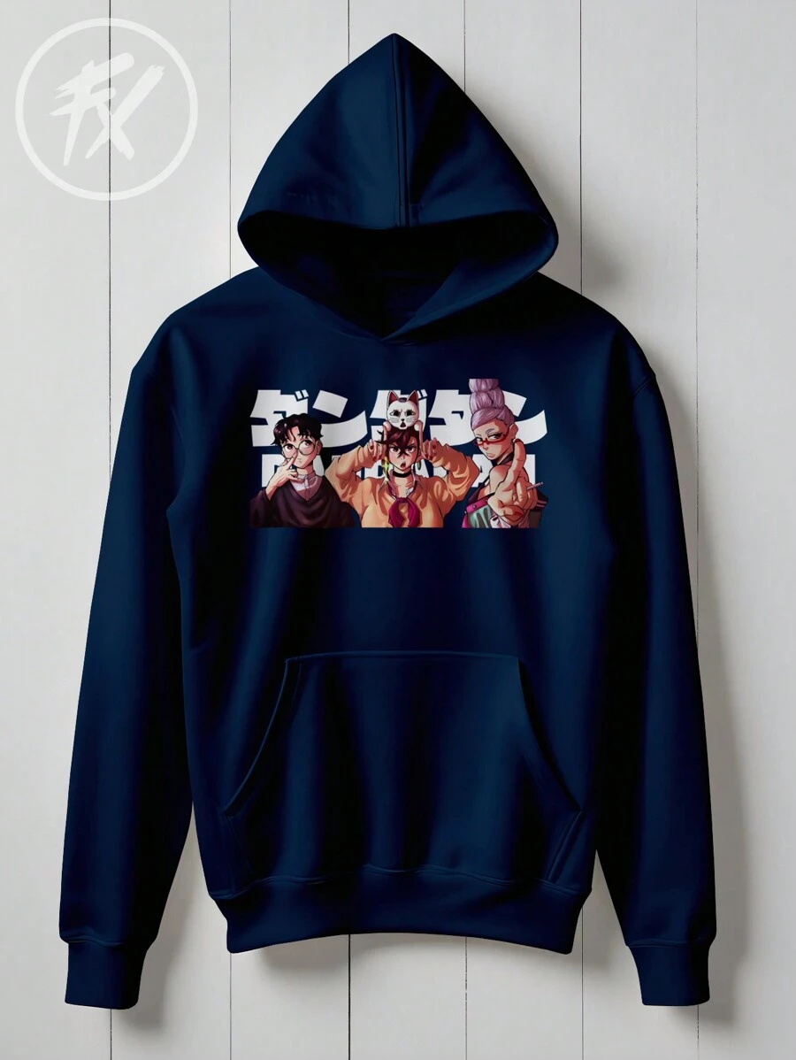 Dandadan Okarun Momo Seiko Trio Anime Sweatshirt  Drawing 2314 Flow Fx - Navy Blue - View 1