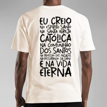 T-Shirt Catholic Shirt Printed Prayer Creed Back - 奶油色 - 查看 1