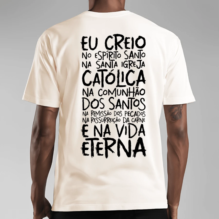 T-Shirt Catholic Shirt Printed Prayer Creed Back - 奶油色 - 查看 1