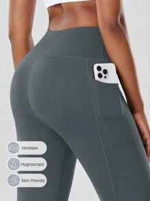 ROYALS MATTINI Women's Sports Leggings, Black Yoga Pants With Pockets, Solid Color Spring/Summer Yoga Tights For Indoor Fitness, Outdoor Running Cycling, High Waist Slimming Tummy Control Squat-Proof Yoga Leggings, Dance Training Bottoms