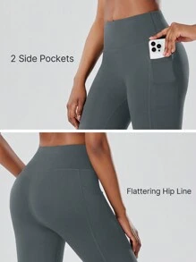 ROYALS MATTINI Women's Sports Leggings, Black Yoga Pants With Pockets, Solid Color Spring/Summer Yoga Tights For Indoor Fitness, Outdoor Running Cycling, High Waist Slimming Tummy Control Squat-Proof Yoga Leggings, Dance Training Bottoms