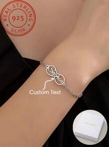 Personalized Minimalist 925 Silver Name Bracelet For Men And Women, Customized With Multiple Names. Ideal For Mother's Day, Valentine's Day, Birthday, Anniversary, Graduation, Christmas, Or As A High-End Gift For Family Members. Perfect Gift For Lovers, Friends, Moms, Dads. - Silver - View 1