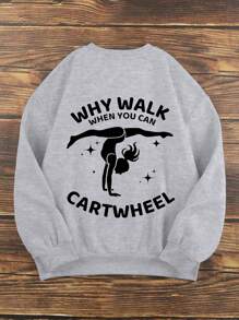 Tween Girl Cute Sunshine Girl Dance Yoga Slogan Print Pullover Round Neck Sweatshirt New Autumn And Winter