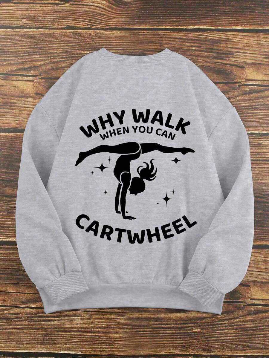 Tween Girl Cute Sunshine Girl Dance Yoga Slogan Print Pullover Round Neck Sweatshirt New Autumn And Winter