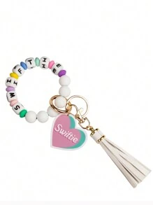 1 chiếc vòng tay trái tim Acrylic mới, móc khóa chữ "Mei Mei", móc khóa hạt tua rua tự làm cho nam và nữ - Móc khóa tình yêu acrylic - Xem 19