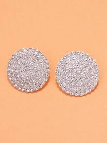 水鑽圓形耳釘 - 銀色 - 查看 5
