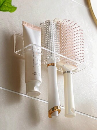 6.89 Inch Acrylic Wall Mounted Comb Holder - No Drilling Required, Transparent Storage Rack For Vanity And Bathroom Essentials