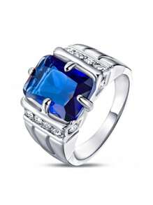 1pc Men's Fashion Square Luxury Zirconia Stone Ring, 6-Color Multi-Pack, Wedding Engagement Party Jewelry Gift For Christmas