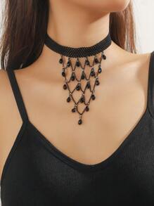 1 chiếc vòng cổ mặt dây chuyền pha lê cổ áo phong cách Gothic ren đen cổ điển, vòng cổ choker hoa ren phóng đại dành cho nữ, vòng cổ hoa ren gợi cảm đa năng dành cho hộp đêm, tiệc tùng, lễ hội - màu đen - Xem 7