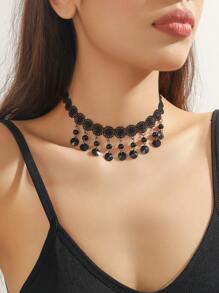 1 chiếc vòng cổ mặt dây chuyền pha lê cổ áo phong cách Gothic ren đen cổ điển, vòng cổ choker hoa ren phóng đại dành cho nữ, vòng cổ hoa ren gợi cảm đa năng dành cho hộp đêm, tiệc tùng, lễ hội - màu đen - Xem 4