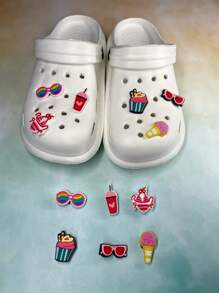 2025 新款夏季大码女士休闲木屐、冰淇淋和太阳镜卡通图案、透气防水花园凉鞋，配有可拆卸花朵装饰、沙滩拖鞋 - 白色 - 查看 6