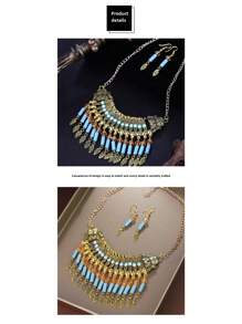 3-teiliges Set mit bohemianischem mehrschichtigem Strass-Anhänger, Halskette und Ohrringschmuck