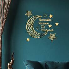 1pc Ramadan, New Year, Valentine's Day Crescent Moon, Star, Letter Acrylic Mirror Wall Sticker, Holiday Home Decor Self-Adhesive