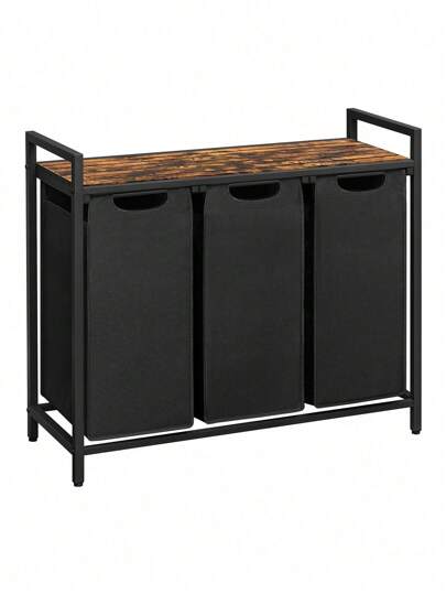  VASAGLE Cesto para Ropa Sucia Cesta Colada 3 Bolsas Colada de Tela Oxford Extraíble y Desmontable Estante Marco Metálico 3 x 38 L 925 x 33 x 72 cm Marrón Rústico y Negro