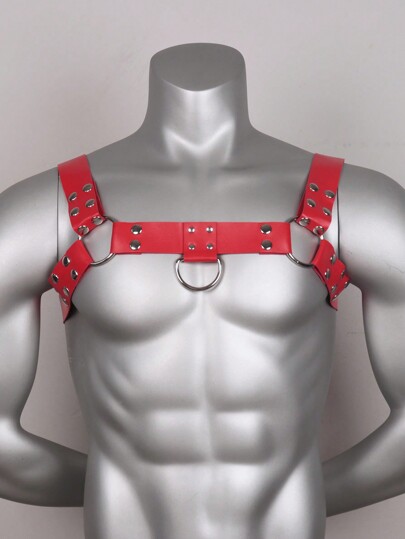 Red Sexy Male PU Leather Chest Harness Bondage Strap Adjustable Shoulder Belt Lingerie Clothing Accessories For Men For Going Out Outfit Wedding Party And For Gift Halloween Accessories, Halloween Costumes Autumn-Winter Accessories Halloween Costume,Suitable For Teens, Youth,Men,Casual, Outdoor, Athletic, Vacation, Graduation Gifts, Birthday, Daily Wear