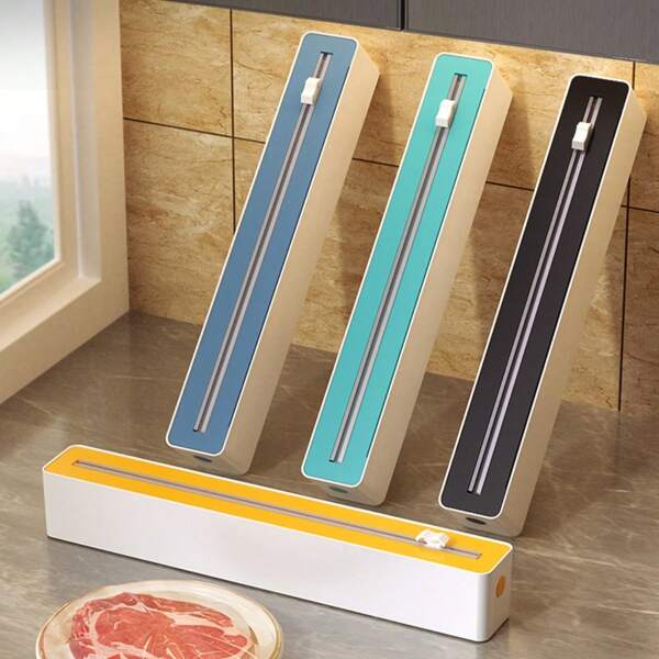 Kitchen Hook And Loop Cling Film Upgraded Dispenser With Aluminium Foil And Cling Film Cutting Box, Cling Bag Cutting Rack, Garbage Bag, Convenient And Quick For Kitchen, Plastic Bag Storage Racks