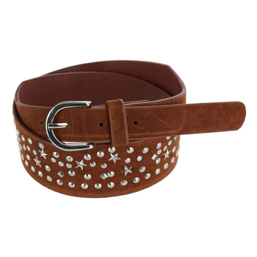 CTM Women's Star Sequin Faux Suede Belt, Available In Black, Brown,  One Size Faux Leather Casual And Jean Belts