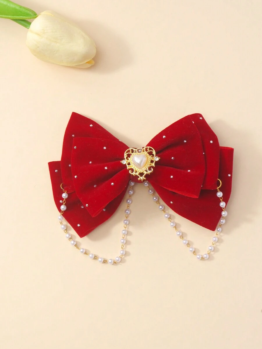 1pc Fashion Rhinestone & Pearl Decorated Butterfly Hair Clip, Suitable For Daily Or Festival Wear - Multicolor - View 1