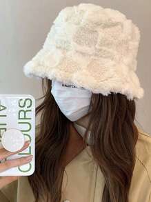 1pc All-Match Casual Versatile Warm Fuzzy Bucket Hat (There May Be Slight Color Difference Between Beige And Pink)