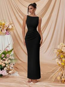 Vestito da donna con spalle scoperte, spacco laterale, aderente, da cocktail, per feste formali serali